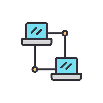 Network Connection With Two Computers In Data Transmission Concept