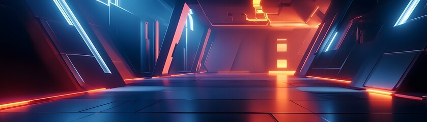 Poster - Futuristic neon corridor illuminated by vibrant lights