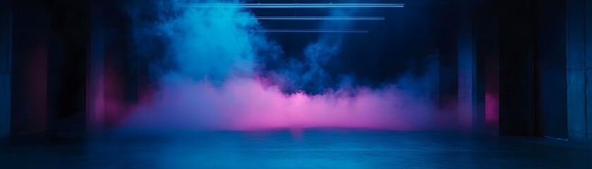 Poster - Neon-lit interior with vibrant smoke effects