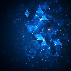 Poster - Abstract blue glowing triangles and sparkles