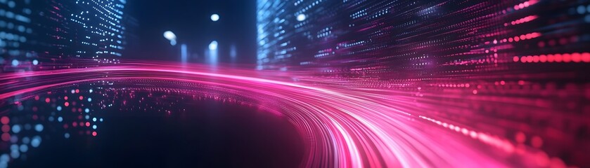 Poster - Abstract digital city speed trail with glowing lights