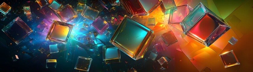 Poster - Multicolored floating cubes in a dynamic abstract design.