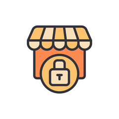 Poster - secure online shopping storefront with digital padlock icon
