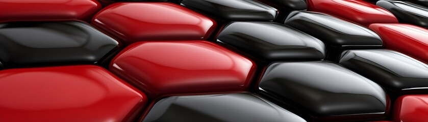 Poster - Abstract pattern of red and black hexagons.