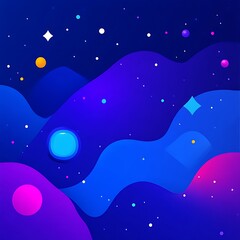Poster - Abstract cosmic landscape.  Vibrant swirling nebulae, celestial bodies, and stars