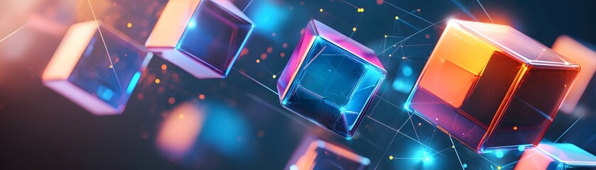 Poster - Abstract design of floating colorful cubes.