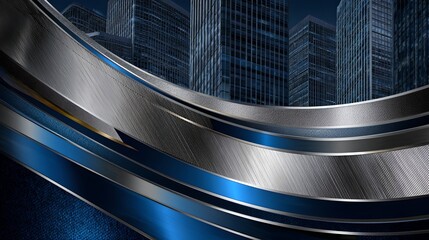 Poster - Urban cityscape with a metallic strip design and modern architecture against the sky