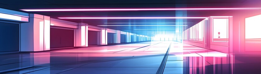Poster - Neon-lit corridor with vibrant hues.