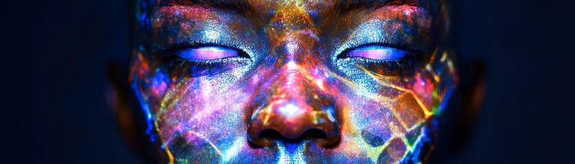 Poster - A vibrant cosmic portrait of a face.