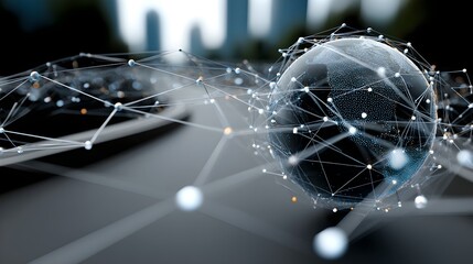 Poster - A sphere composed of dots representing a well-connected network of global communication