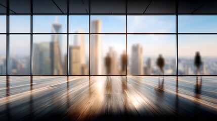 Poster - Cityscape viewed from a window with a clear sky and urban landscape in the background