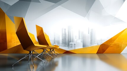 Poster - Stylish chair in a room with a stunning cityscape view through large