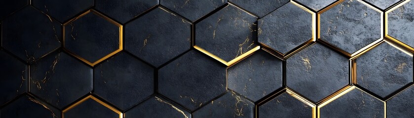 Poster - Dark hexagon tiles with gold accents