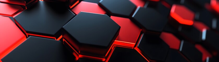 Poster - Abstract pattern of red and black hexagonal shapes.