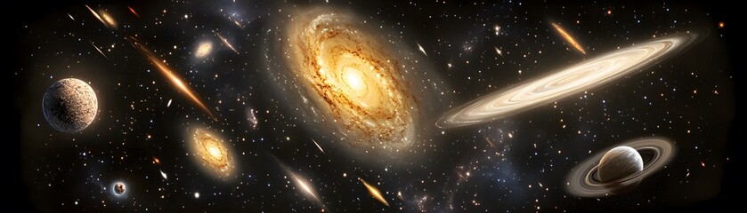 Wall Mural - Dynamic cosmic collision of galaxies and planets.