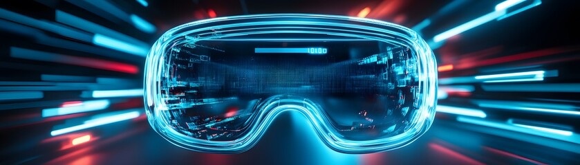 Poster - Futuristic virtual reality headset in vibrant lighting.