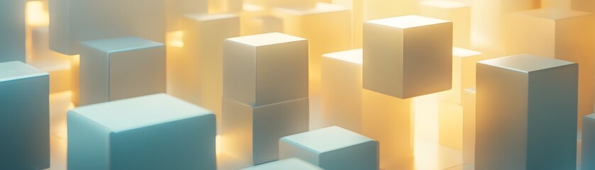 Poster - Abstract geometric composition of illuminated cubes.