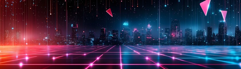 Poster - Futuristic cityscape with vibrant neon lights.