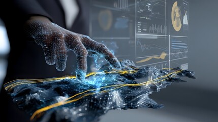 Poster - Person's hand interacting with a digital interface in a modern technological environment