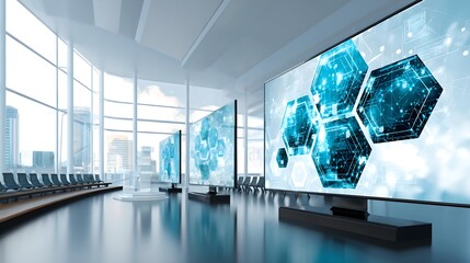 Poster - Large screen display in conference room providing visuals for engaging presentations