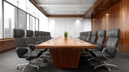 Poster - modern conference room featuring table and chairs designed for collaborative professional meetings