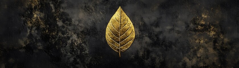 Poster - Isolated golden leaf on a dark textured background.