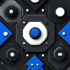 Poster - Abstract geometric design with octagons, circles, and triangles in shades of blue, white, and grey