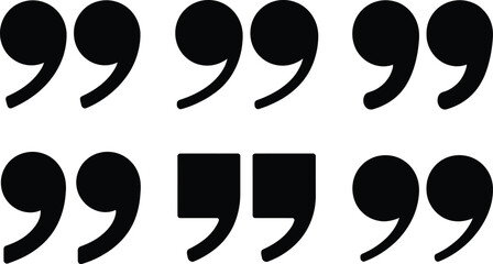 Poster - Collection of black quotation marks in various styles on a clean white background for design elements
