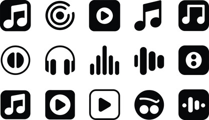 Poster - A collection of modern black and white music and audio icon set for design use