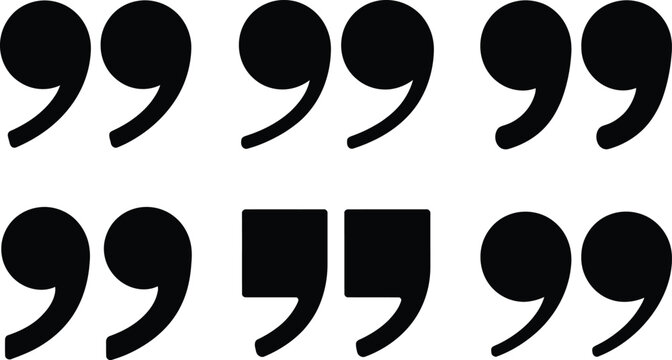 Collection of black quotation marks in various styles on a clean white background for design elements