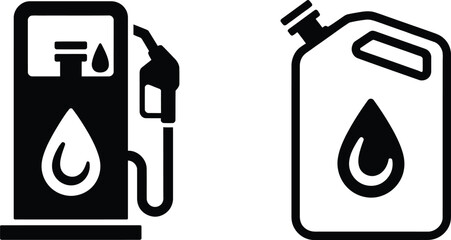 Poster - Black and white vector illustration of gas station and fuel container icons