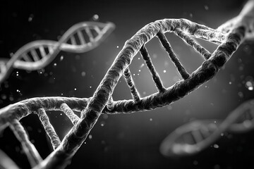 Poster - Complex double helix dna structure in grayscale.