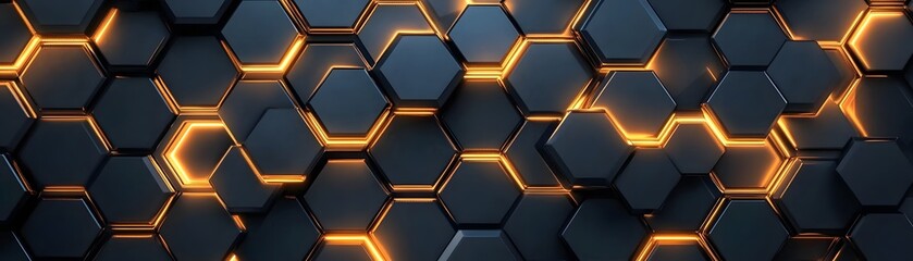 Poster - Intricate geometric design of glowing hexagons.