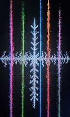 Poster - Abstract design with vibrant vertical lines and a central snowflake shape.