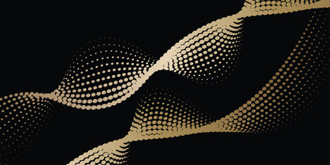 Poster - Abstract vector wavy lines flowing smooth curve gold gradient isolated on black background