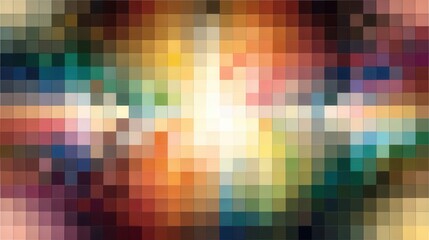 Poster - Colorful pixelated abstract design radiating from a central point.