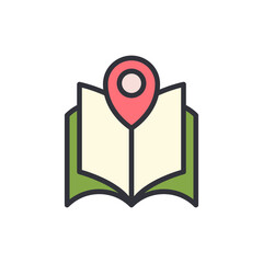 Poster - Cute Icon Depicting An Open Map With A Location Pointer On Top