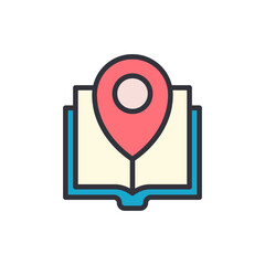 Poster - Illustration Of An Open Book With A Location Pin Icon On It