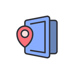 Poster - Book With Location Pin Icon For Travel Guides And Navigation Tools
