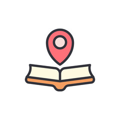 Poster - Book Location Pin Icon Concept For Storytelling And Knowledge Sharing