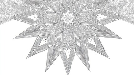 Poster - Intricate, symmetrical, geometric star design, in shades of gray.