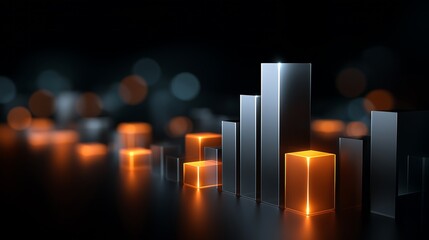 Poster - Dynamic 3D infographic layout with layered charts and statistical bars, set against a corporate background with glowing elements indicating business expansion and success.