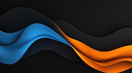 Wall Mural - Abstract blue and orange waves flowing on black background