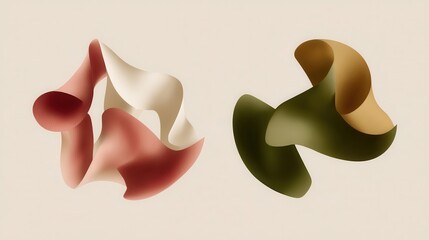 Poster - abstract shapes in muted tones, digitally rendered forms.