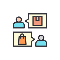 Poster - Online Shopping Discussion With Delivery Box And Shopping Bag Concept