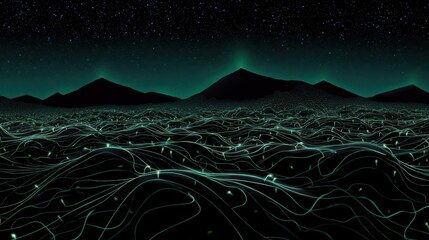 Poster - Dark, ethereal landscape of interconnected, glowing lines.