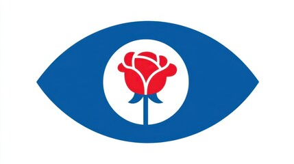 Poster - Simplified graphic design of a rose and eye symbol.