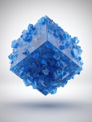 Poster - A three-dimensional, abstract,  blue crystal cube.