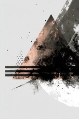 Poster - abstract geometric composition with triangle shapes and color splashes.