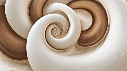 Poster - intertwined spiral patterns in light brown and white tones.